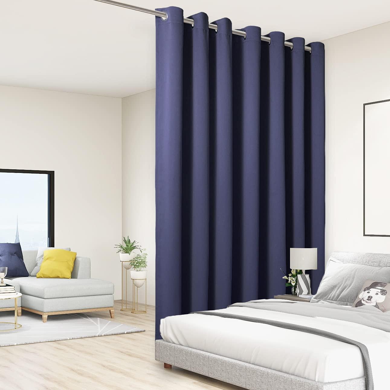 BONZER BONZER Room Divider Curtain Total Privacy Wall Extra Wide Thermal Insulated Blackout Curtains for Slide Window, 96L x 150W Inch (8L x 12.5W ft), 1 Panel, Navy
