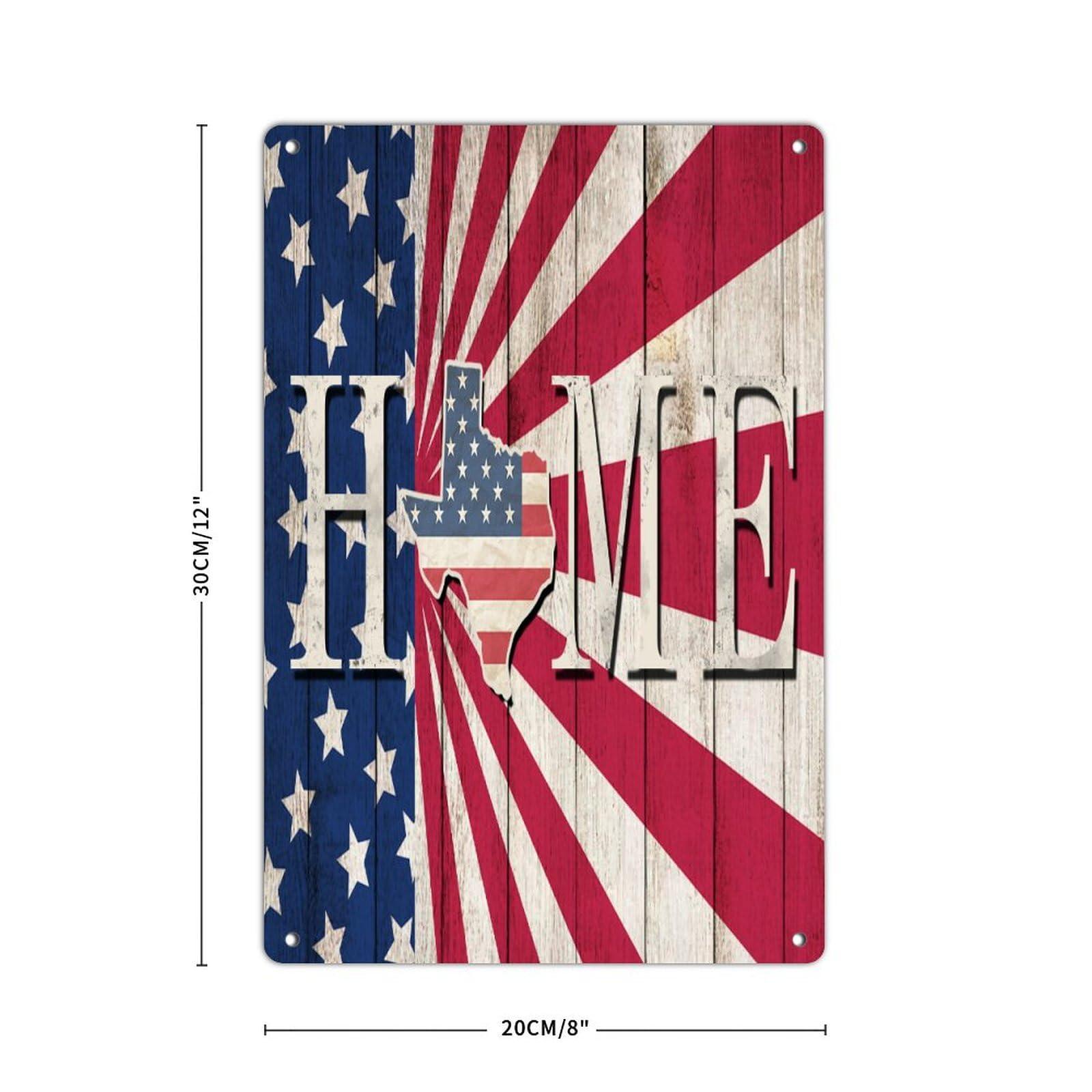 Autravelco Home texas Customized Metal Signs Rustic Lounge Signs American Flag USA Veterans Day Wall Dcor Tin Signs for Office House Gate 8x12in