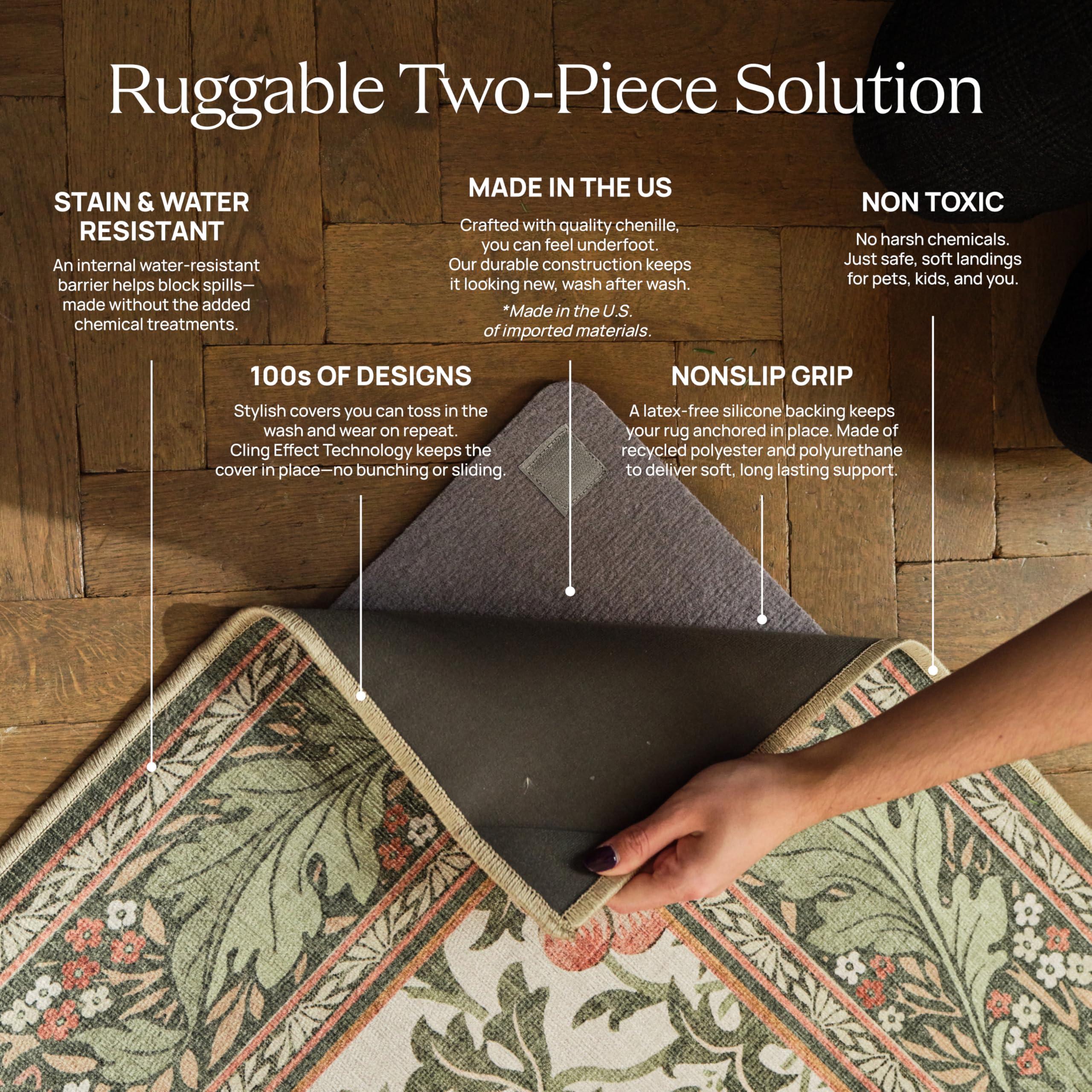 RUGGABLE Ruggable Washable 2x3 Area Rug, Snowflake Silver, Premium Winter Rugs for Living Room, Bedroom, Kitchen, Office, Classroom with Gripper Non Slip Pad, Snowflake Silver