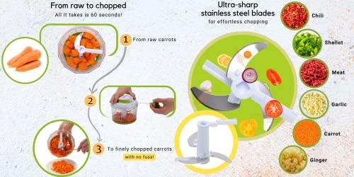 Brieftons Brieftons QuickPull Manual Food Chopper: Large 4-Cup Powerful Hand Pull Chopper/Mincer/Mixer Blender to Chop Onion, Garlic, Vegetables, Fruits, Herbs for Salsa, Salad, Pesto, Puree, Indian Cooking