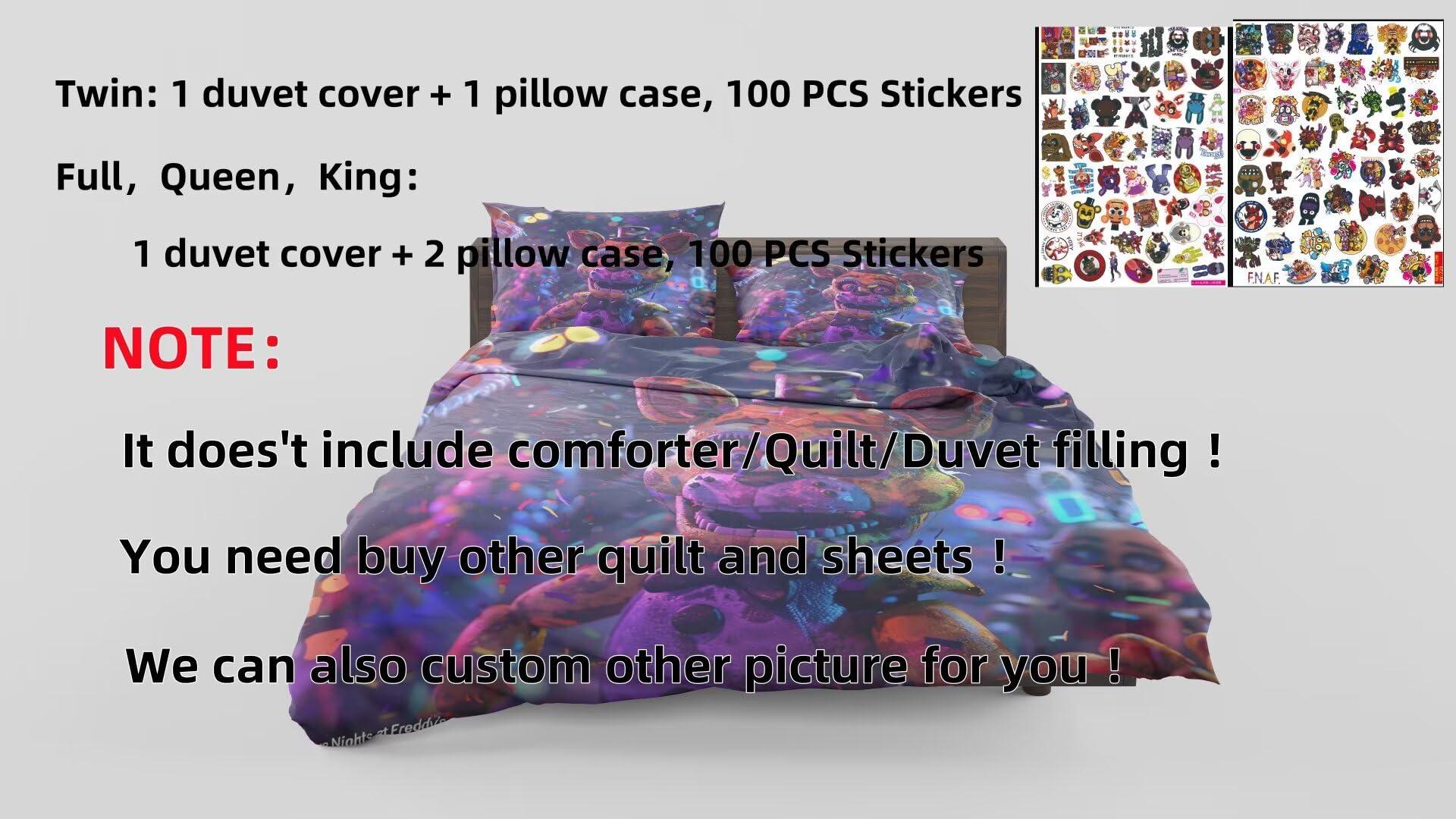 FNAFfans Full Five Nights Favors Bedding Sets Duvet Cover FNAF Soft Microfiber 3 Pieces Bed Set Collection for Girls Boys, No Comforter 05