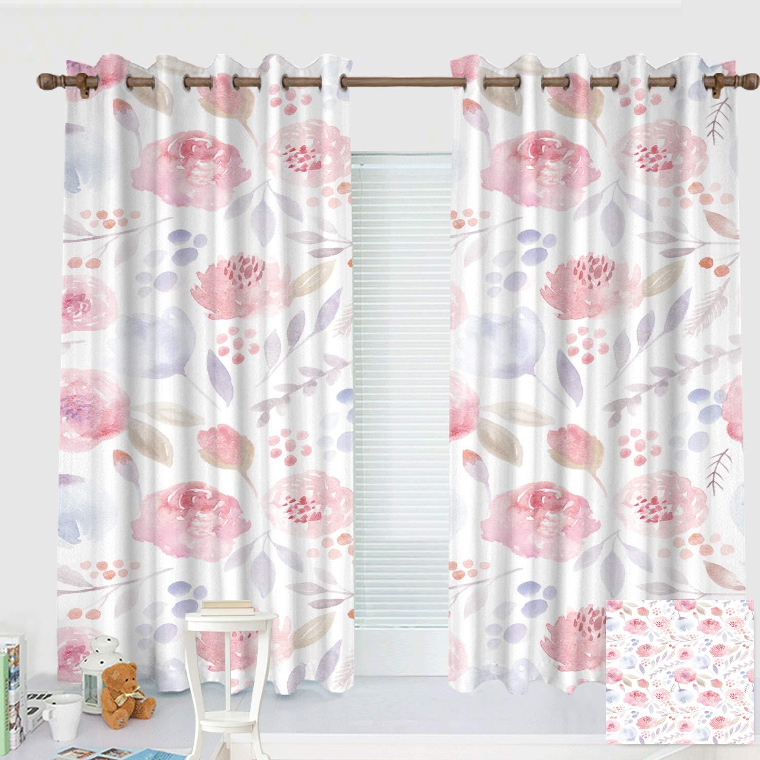 ZXAWT ZXAWT Custom Design Curtains/Grommet Top Blackout Curtains/Thermal Insulated Curtain for Bedroom and Kitchen-Set of 2 Panels(Oil Paintings of Pink and Purple Flowers 63" W*63" L)