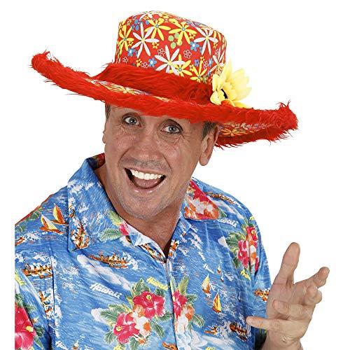 widmann Ibiza with Plush Trim & Sunflower - Red Hippie Hats Caps & Headwear for Fancy Dress Costumes Accessory