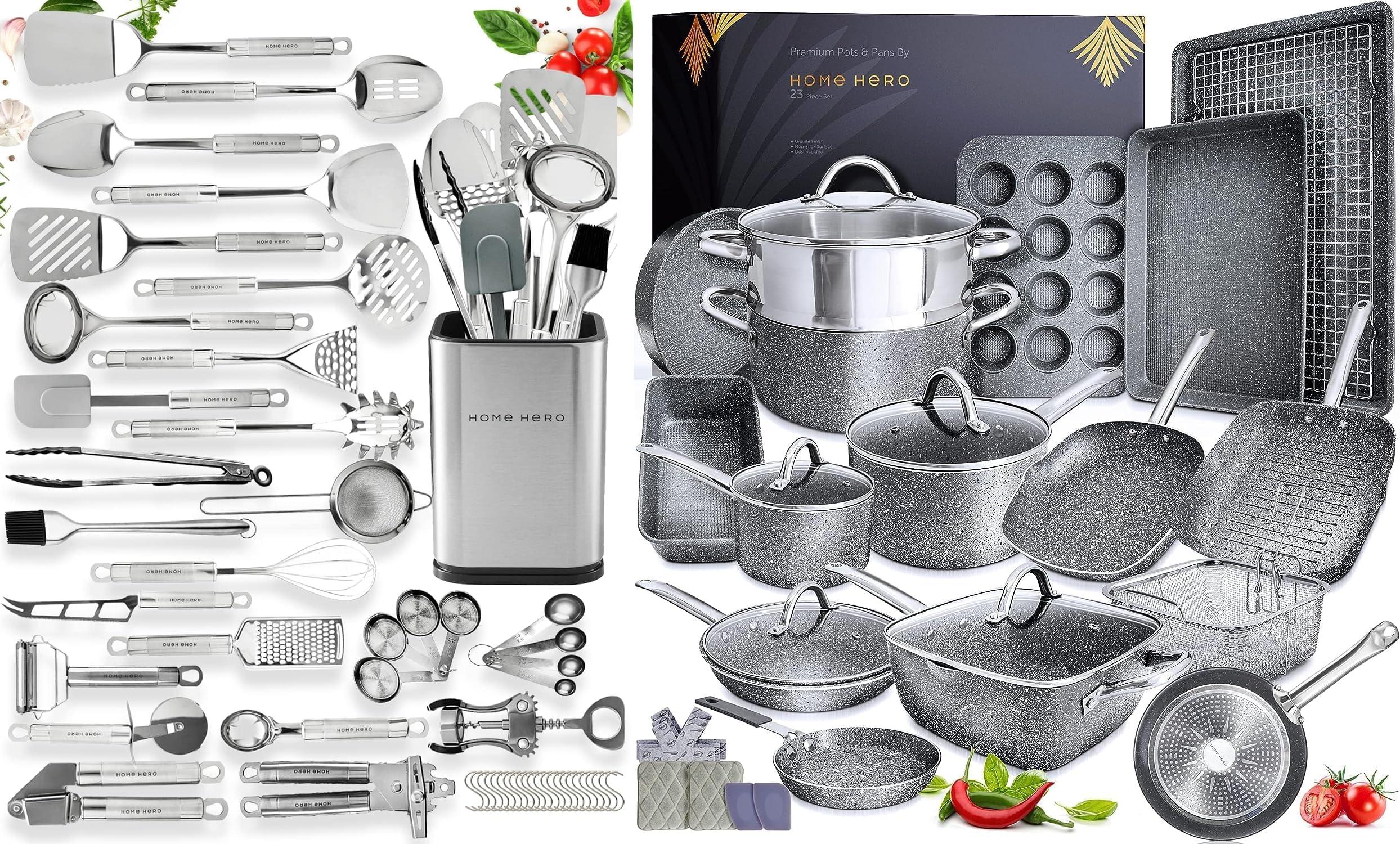 Home Hero Home Hero 54 Pcs Stainless Steel Kitchen Utensils Set + 23 Pcs Pots and Pans Set Non Stick