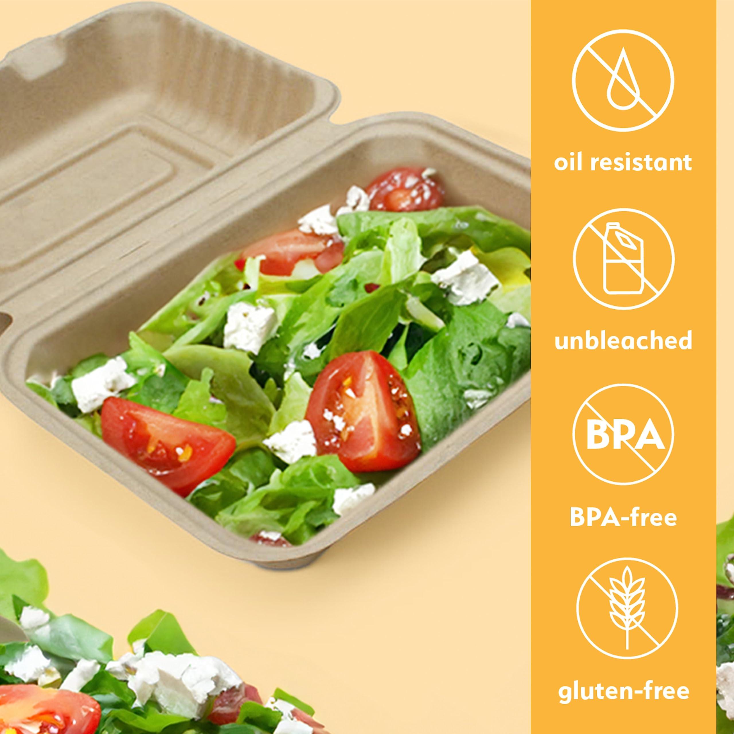 Earth's Natural Alternative 100% Compostable Disposable Food Containers with Lids [9”X6” 500 Pack] Eco-Friendly Take-Out TO-GO Containers, Heavy-Duty, Biodegradable, Unbleached by Earth's Natural Alternative