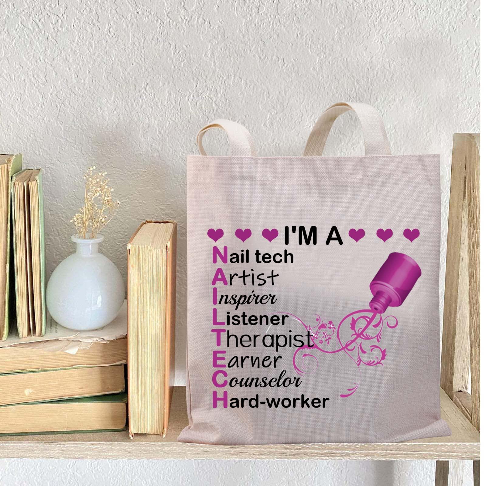 BDPWSS BDPWSS Nail Artist Tote Bag - Nail Tech Gift - Beige - 14.2 x 12.6 Inches - Female Adults