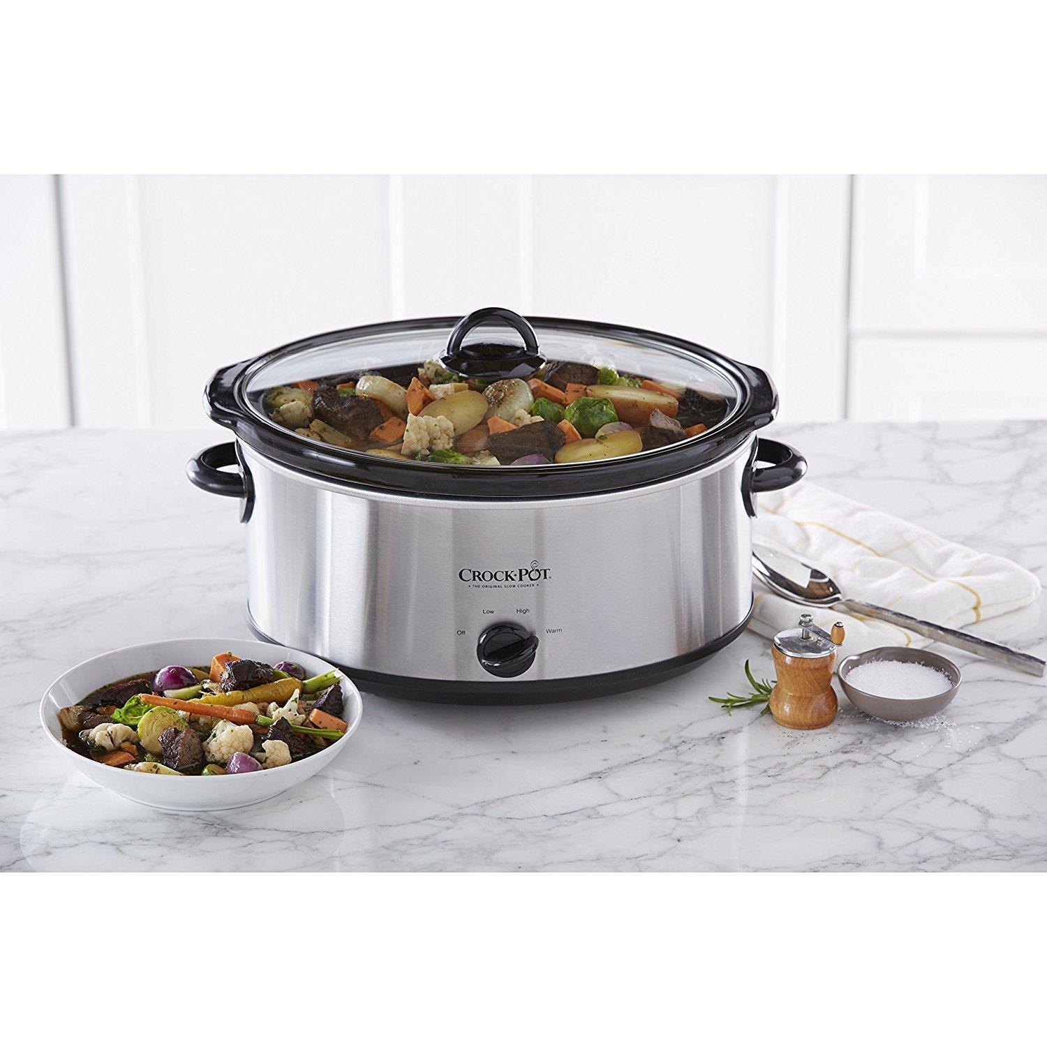 Crock-Pot Crock-Pot 7 Quart Oval Manual Slow Cooker, Stainless Steel (SCV700-S-BR), Versatile Cookware for Large Families or Entertaining