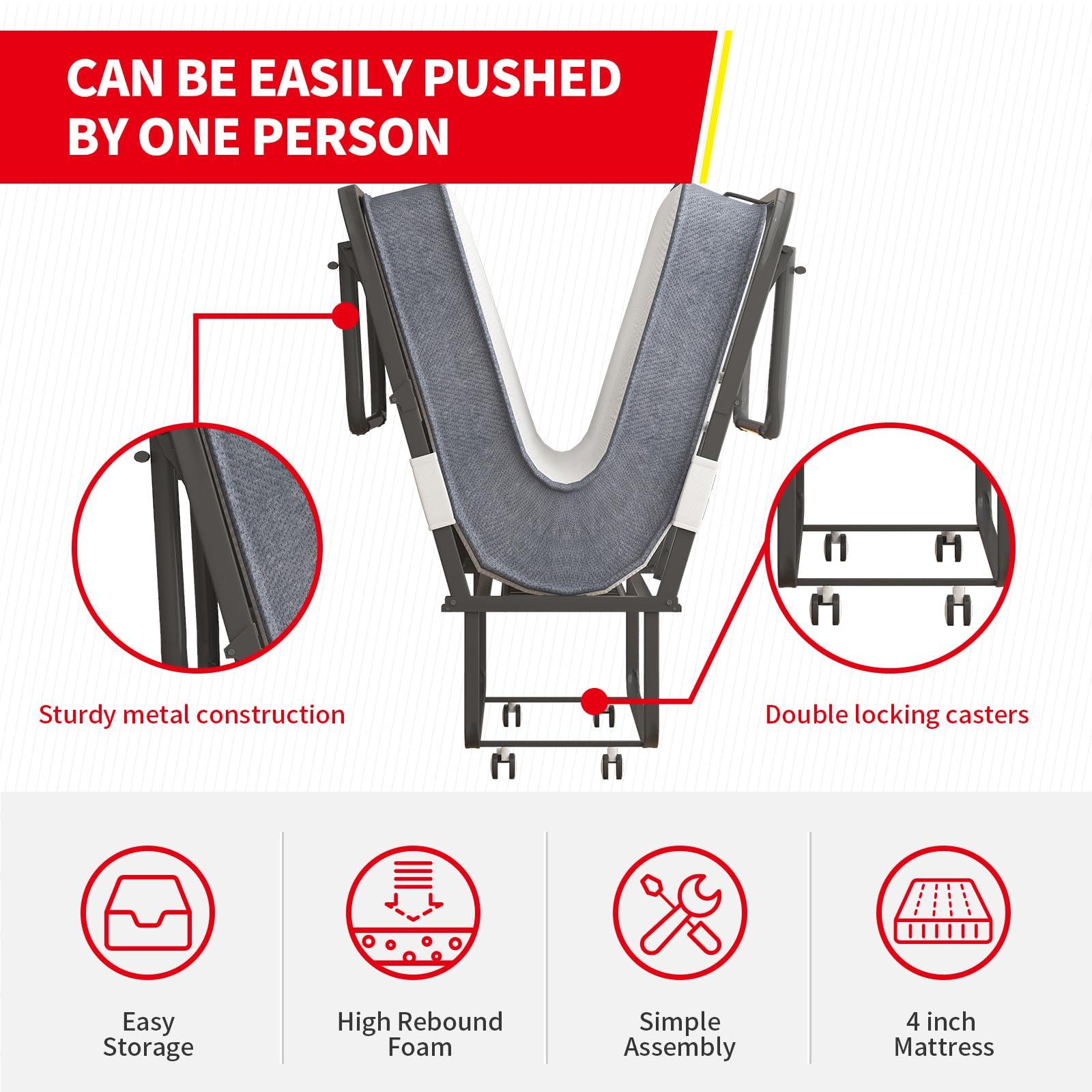 PUREMIND PUREMIND Folding Bed with Mattress for Adults, Portable Rollaway Guest Beds with 4\" Memory Foam Mattress & Metal Frame, Twin Size Foldable Bed Fold Away Bed Space Saving