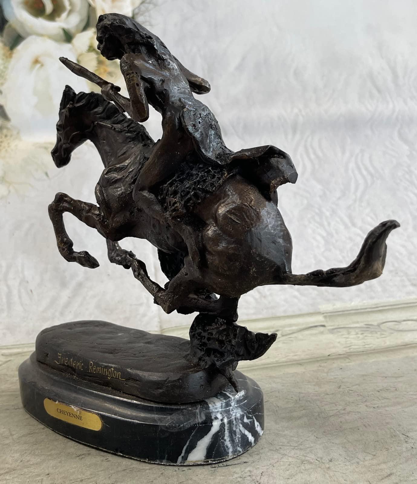 EUROPEAN BRONZE Cheyenne 10" Length Solid Bronze Statue Sculpture by Frederic Remington Medium by Think Bronze Classy