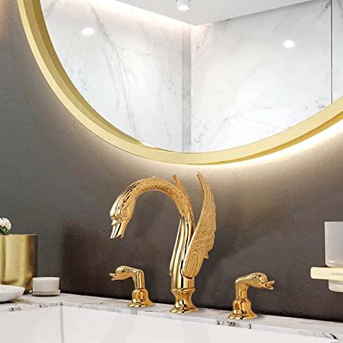 LightInTheBox Golden Black Ornate Swan Style Bathroom Sink Faucet Combo Deck Mount Sink Mixer Tap Set Hot Cold Water