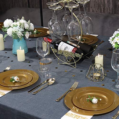 I00000 I00000 102 Pieces Solid Gold Disposable Plates, Gold Plastic Plates, Premium Plastic Party Plates Includes: 51 Dinner Plates 10.25 Inch and 51 Salad/Dessert Plates 7.5 Inch