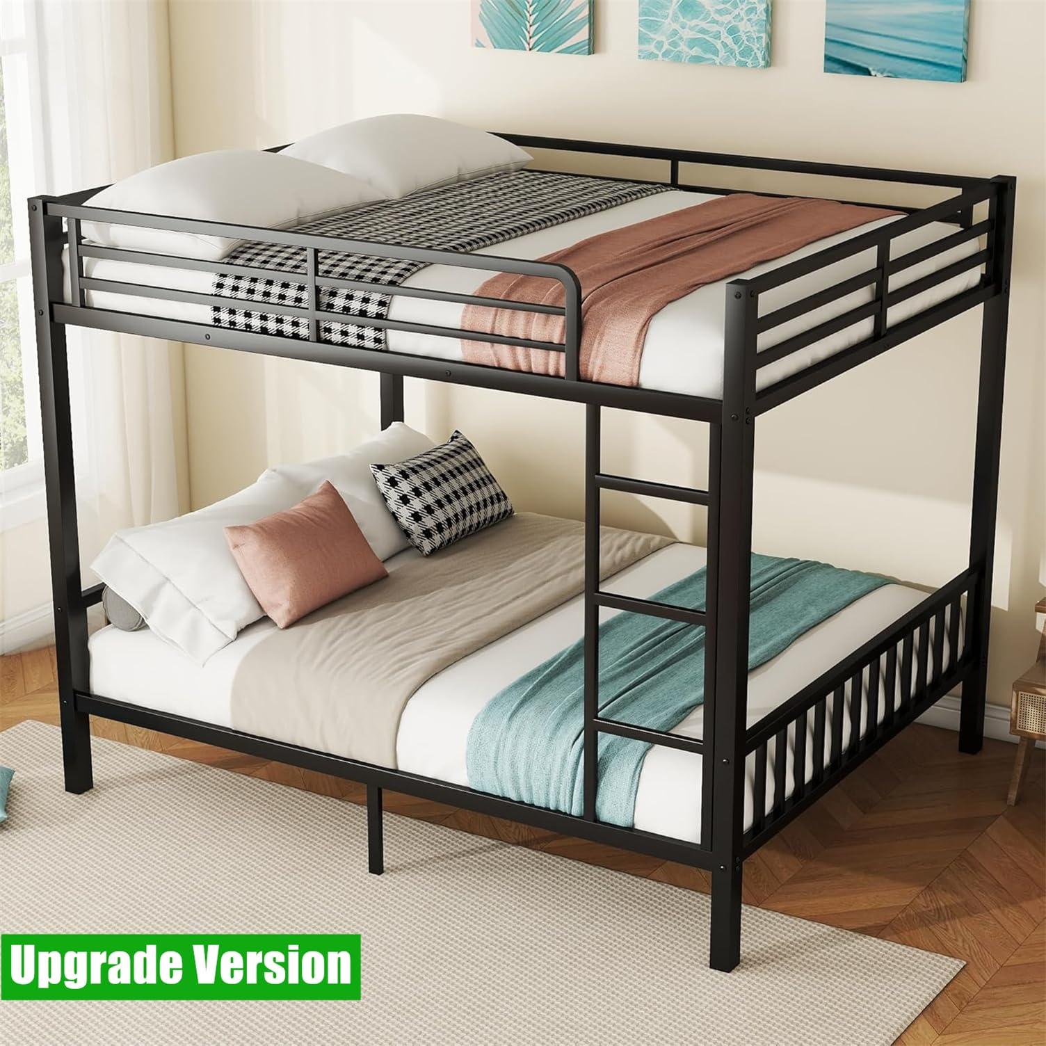 TIHWOALL TIHWOALL Latest Upgrade & Stronger Steel Queen Over Queen Bunk Bed, Heavy Duty Thickened More Rust-Proof Metal Bunk Queen Bed with Enhanced Legs & Slats (Easier Assembly) (Queen Over Queen-1)