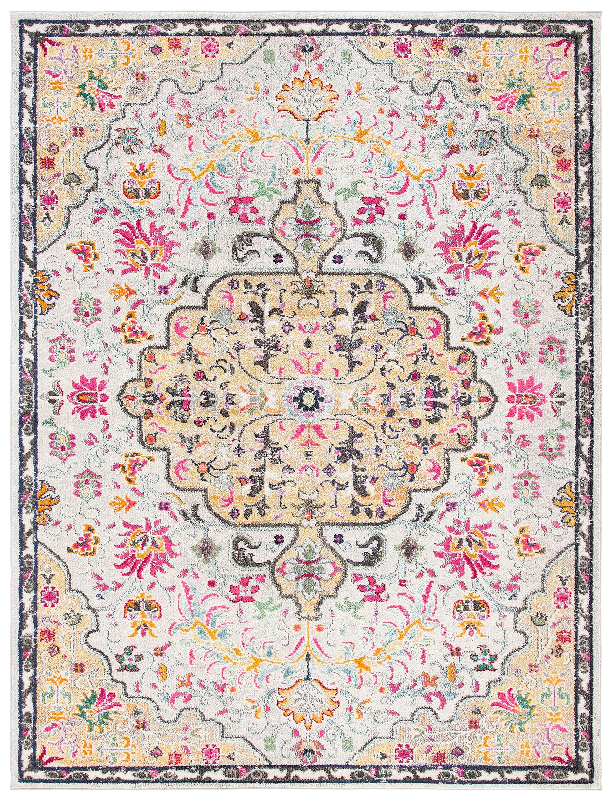 Safavieh SAFAVIEH Madison Collection Area Rug - 6' x 9', Grey & Gold, Boho Chic Medallion Distressed Design, Non-Shedding & Easy Care, Ideal for High Traffic Areas in Living Room, Bedroom (MAD447G)