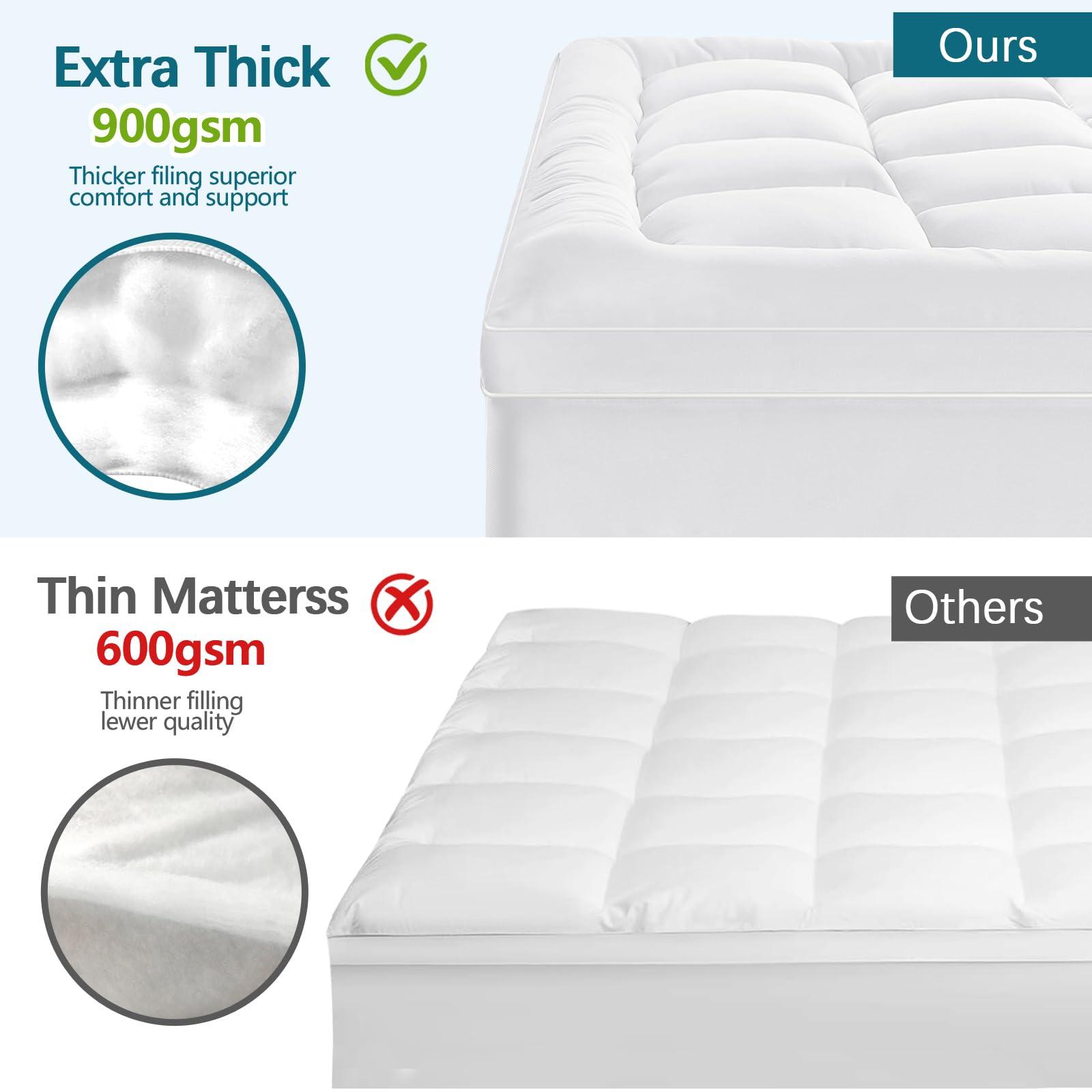 CYMULA CYMULA King Size Mattress Topper - Extra Thick Cooling Mattress Pad Cover for Back Pain - Soft Mattress Protector Firm Bed Topper Pillow Top with 8-21 Inch Deep Pocket 3D Snow Down Alternative Fill