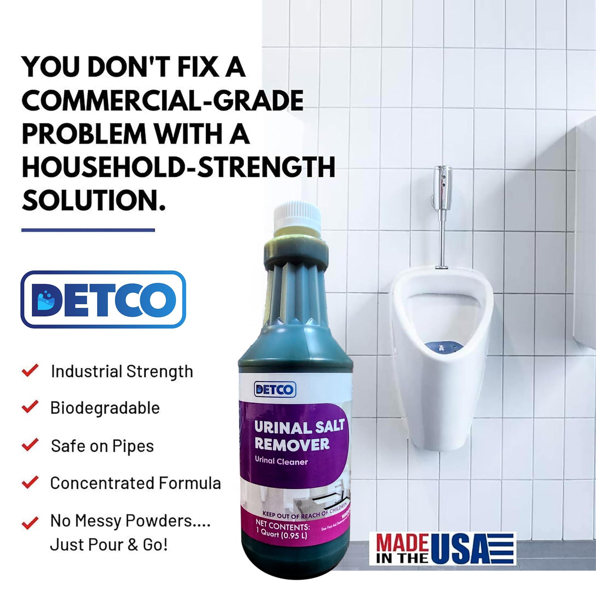 Detco Detco Urinal Salt Remover Concentrate - Safe on Pipes and Plumbing, Odor Control, Cleans Rust, Scale, and Uratic Salt Build-Up, 1 Quart