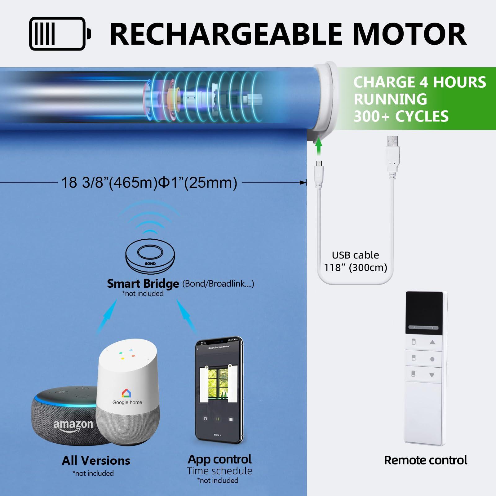 ZSTARR Motorized Blackout Window Blinds Customize Width (21-92 in) Remote Control Wireless and Rechargeable Roller Shades Blinds for Windows, Home, Office, Living Room, Master Room, Restaurant (Dark Blue)