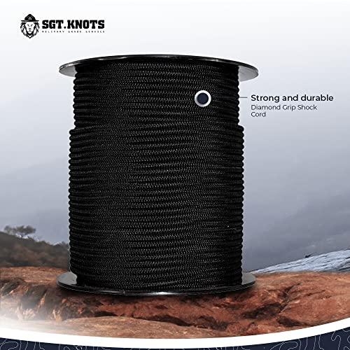 SGT KNOTS SGT KNOTS Diamond Grip Black Bungee Cord - 100% Stretch Elastic Cord and Absorbent Bungee Shock Cord for Camping, Kayak Deck, Crafting (1/4\" x 50ft)
