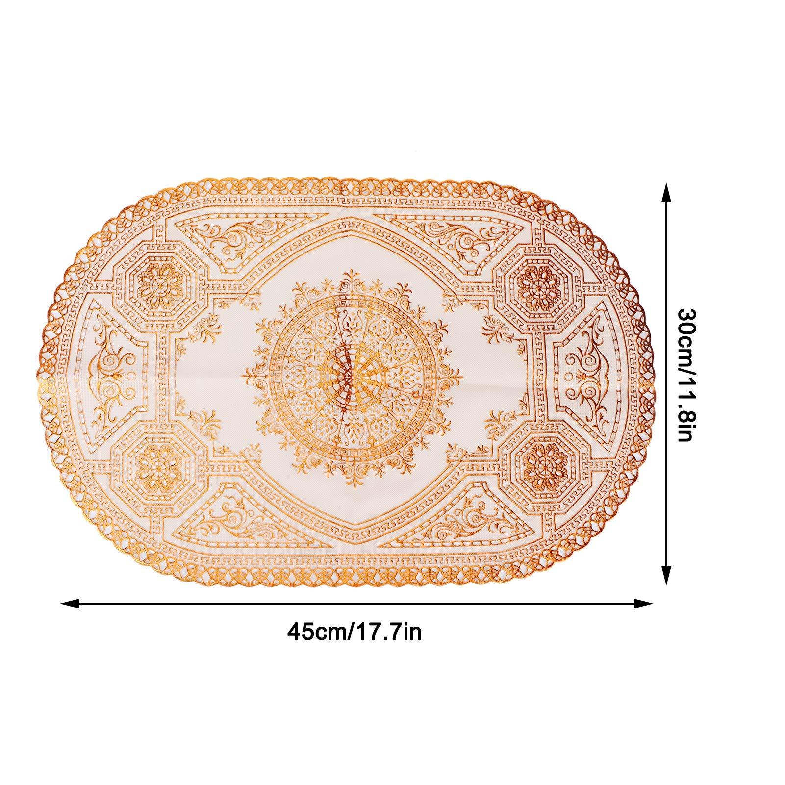 Enforose Gold Placemats 2Pcs Gold PVC Table Mats Placemats and Cup Coaster Pads for Kitchen, Restaurant, and Wedding Decoration (Oval Pattern 03)