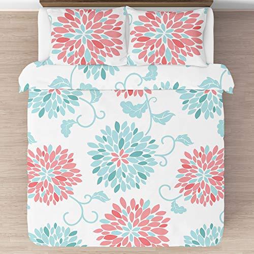 Sweet Jojo Designs Turquoise and Coral Emma 3 Piece Childrens, Teen, Kids Modern Full/Queen Bedding Set Collection