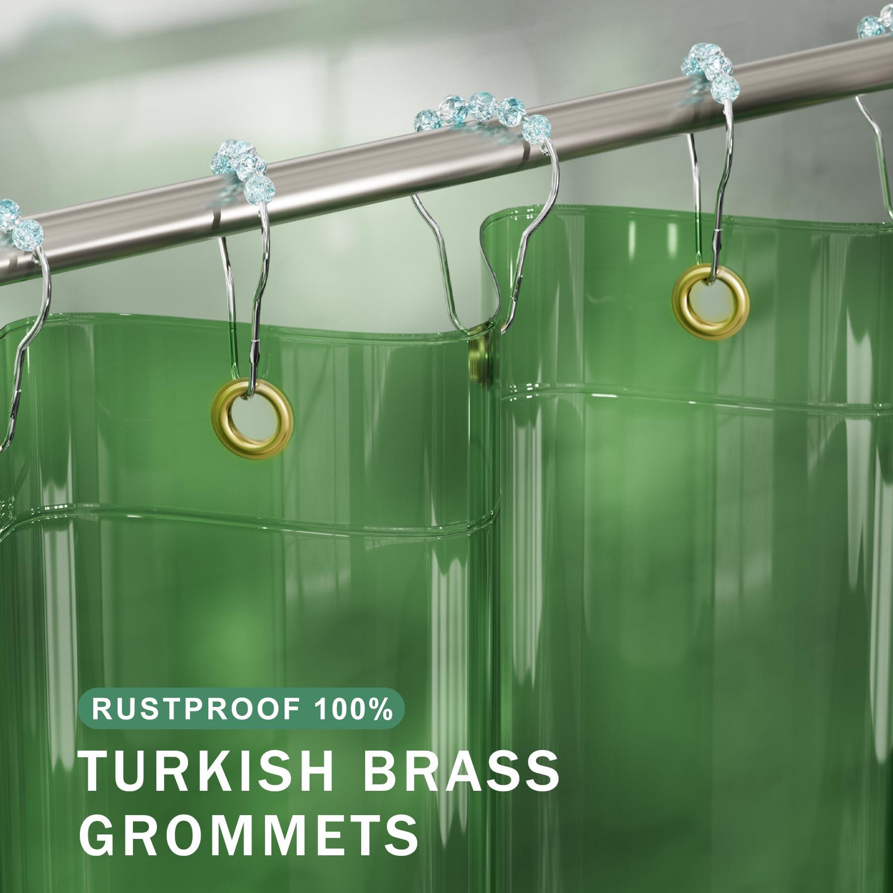 AmazerBath AmazerBath Shower Curtain Liner, 100% EVA Soft Clear Green Heavy Duty Shower Curtain and Liner 2-in-1, 72x72 Luxury Plastic Weighted Bathroom Shower Liner, 12 Rustproof Grommets & 3 Heavyweight Stones