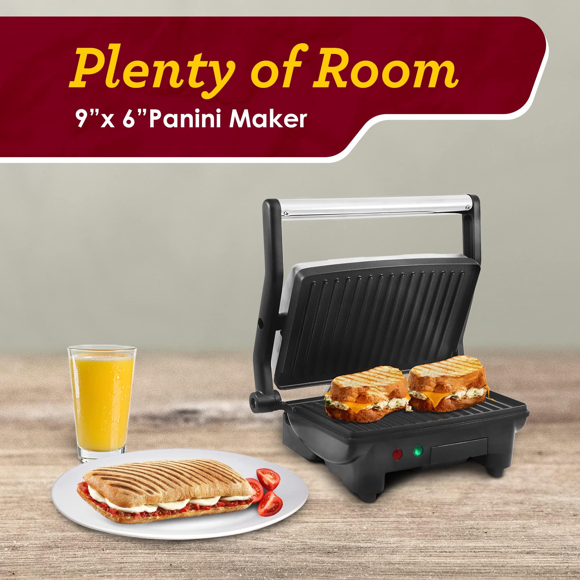 Elite Gourmet Elite Gourmet EPN-2976 2-in-1 Nonstick Panini Press & Indoor Grill, Opens 180-Degree Gourmet Sandwich Maker, Floating Hinge Fits All Foods, Contact Grill with Removable Grease Tray, Stainless Steel