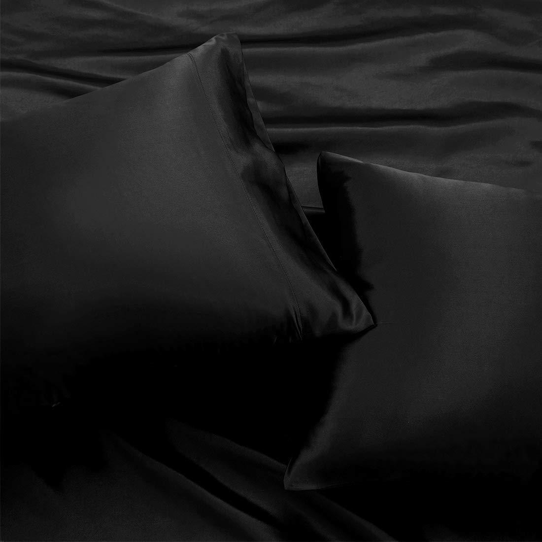 CottonFly 5Pcs Satin Split Cal-King Sheets Set for Adjustable Bed Hotel Bed Set 100% Soft Satin High Thread Count Fits Mattress Upto 18\'\'Deep Pockets Satin Split Cal-King Black Sheets Set