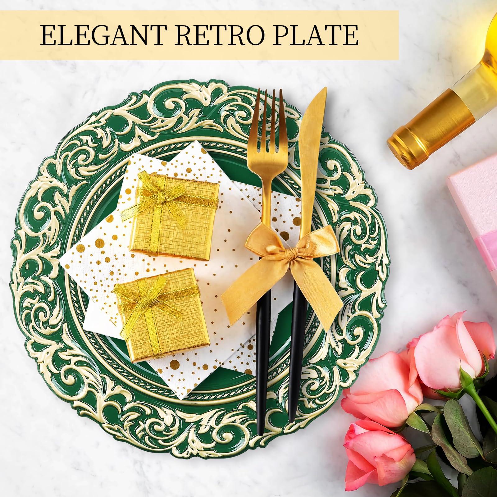 YXZHUOYU YXZHUOYU Antique Charger Plates, Set of 6 Plastic Embossed, Green Charger Plate, 13 Inch, Elegant Charger Plates, Plate Set, Decorative Chargers for Dinner Plates