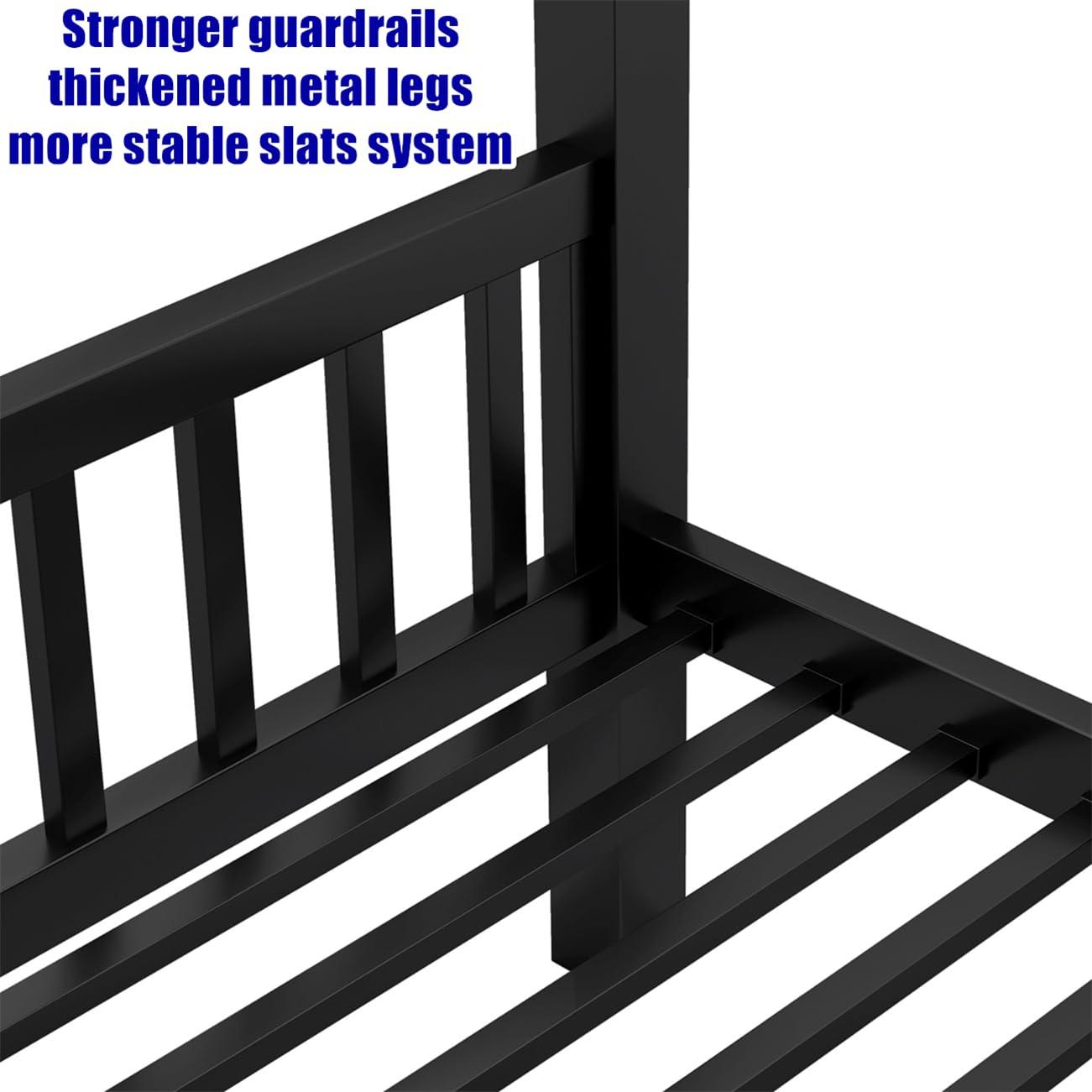 SIGONE SIGONE Stronger and Safer Metal Steel Bunk Bed Frame Queen Over Queen Size, Heavy Duty More Stable Thickened Black Metal Bunk Queen Bed (Easier to Assemble) (Queen Over Queen)