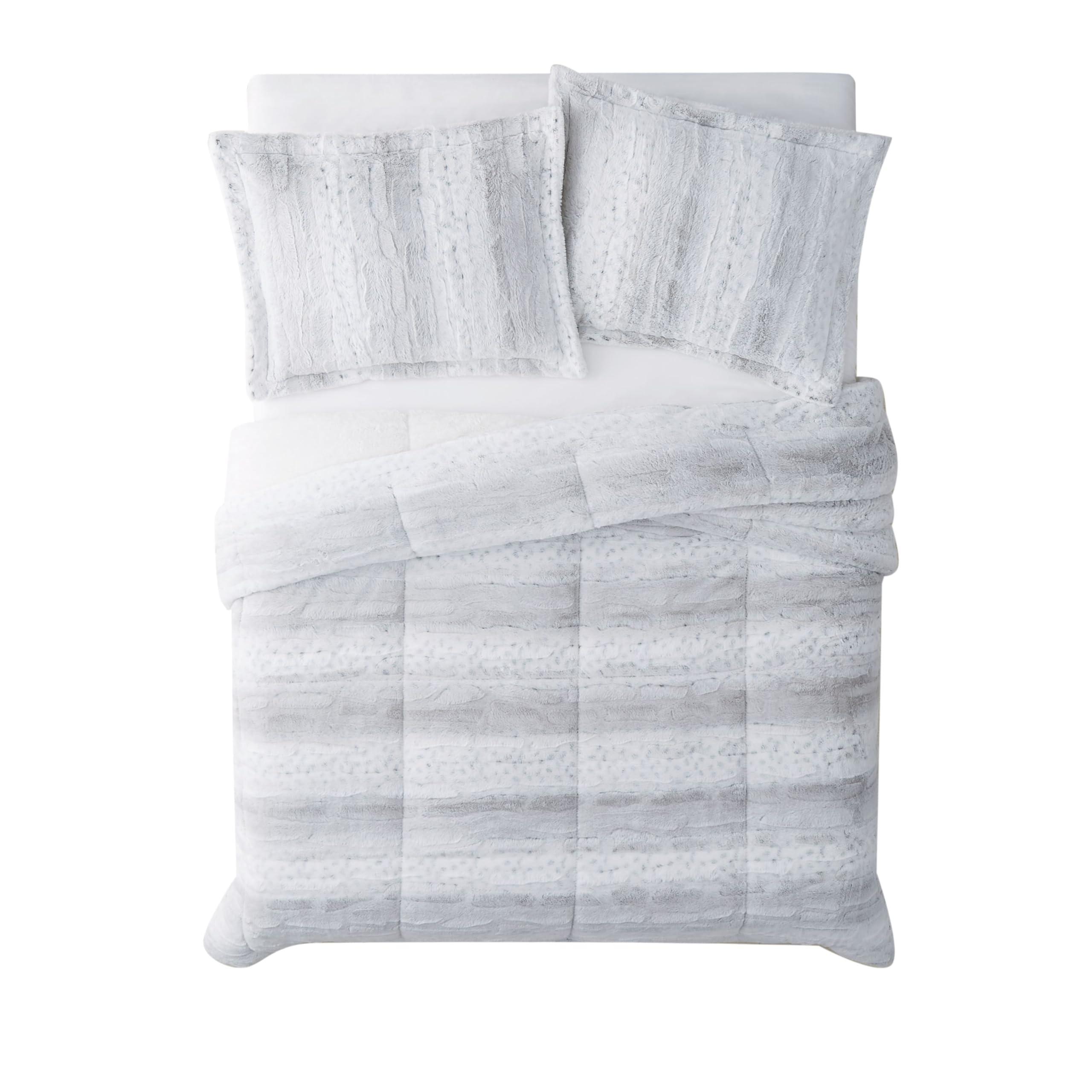 Christian Siriano Christian Siriano NY Snow Leopard Faux Fur Comforter Sets Grey Polyester 3-Piece King Comforter Set, Cozy and Ideal Designer Look, OEKO-TEX Certified Confidence