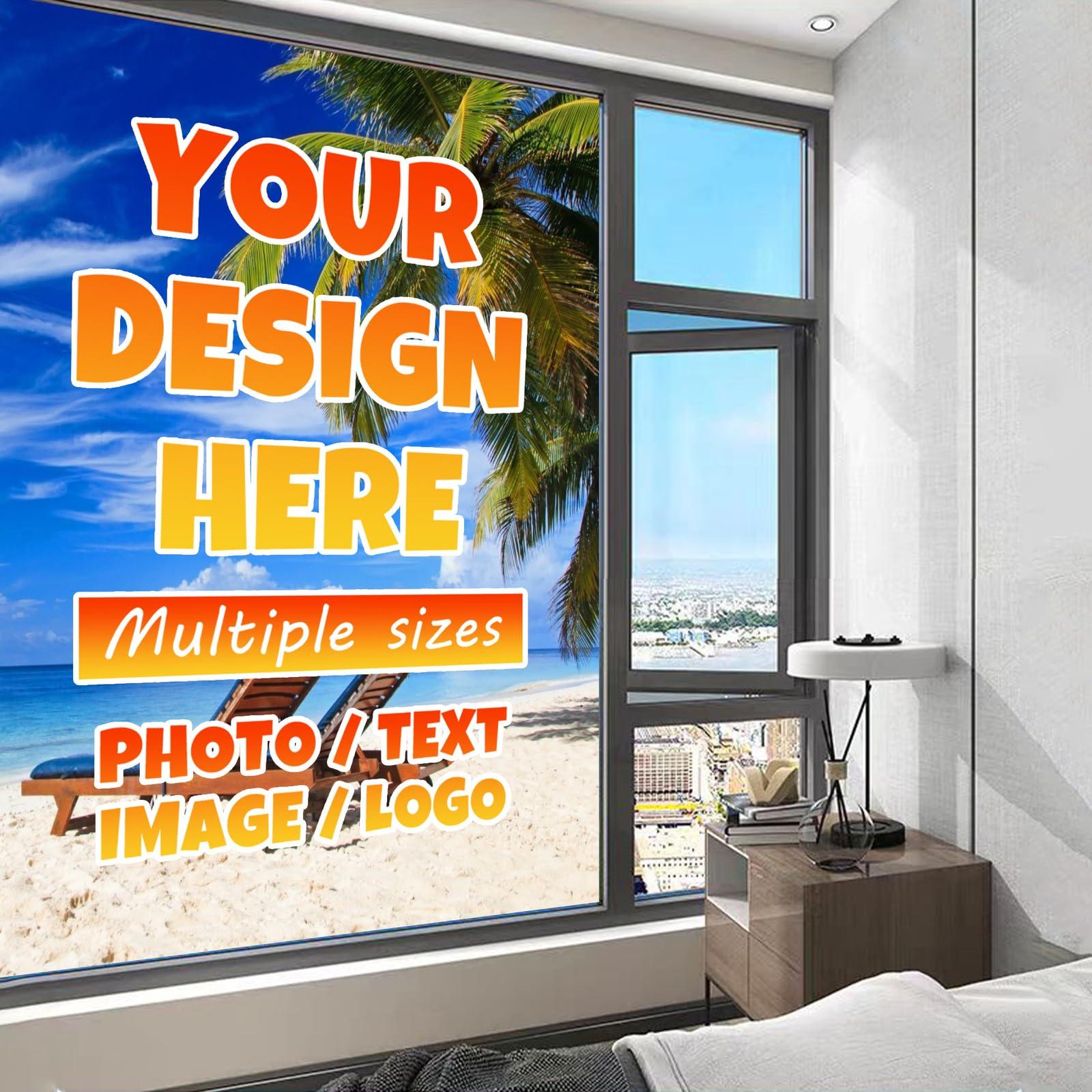 Blinshir Custom Business Sign, Window Store Logo, Operation Hours, Personalized Window Film with Photo Text, Frosted Window Advertising Sticker for Living Room Bathroom Glass Door Sign 18 x 79 in