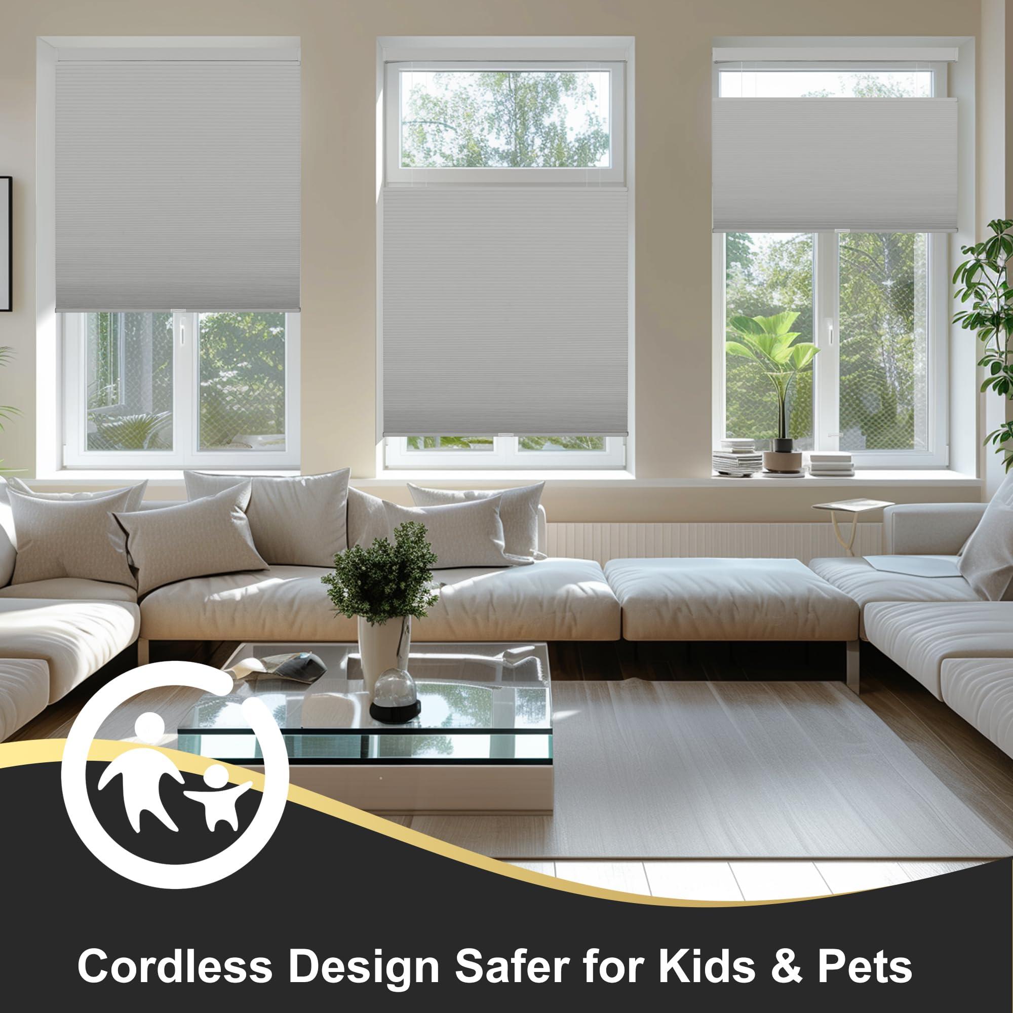 SEEUNANA SEEUNANA Top Down Bottom Up Blackout Cellular Shades,Cordless Cellular Blinds for Windows,Honeycomb Blinds with Thermal Insulated UV Protection. Easy to Install. Grey. 22" W x 64" H