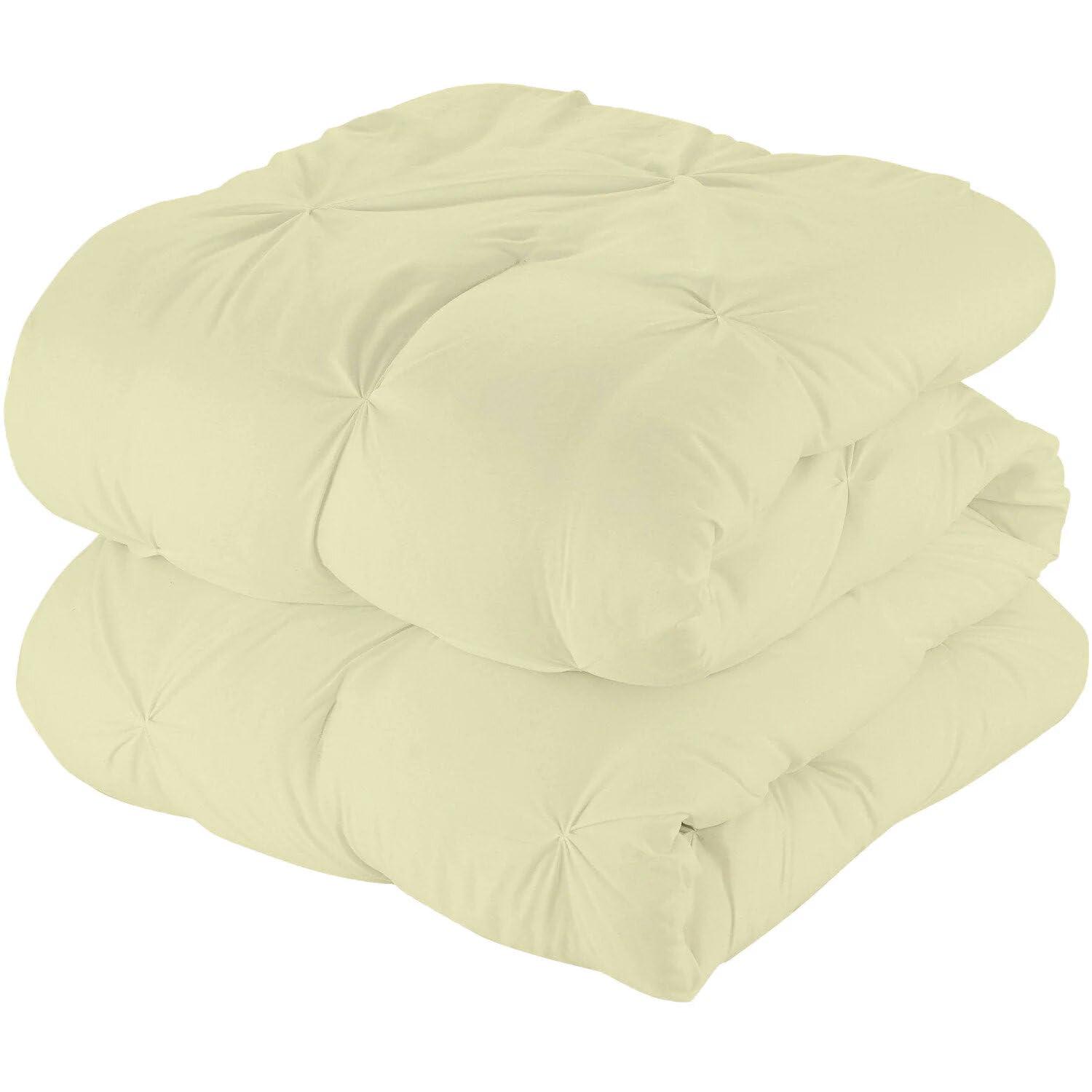 RJ BEDDING All Season-Down Alternative Comforter, 100% Organic Cotton 1000TC, Standard Queen (88\"X88\"), 600GSM Duvet Insert, Corner TABS, Fluffy, Soft, Light Weight, Ivory