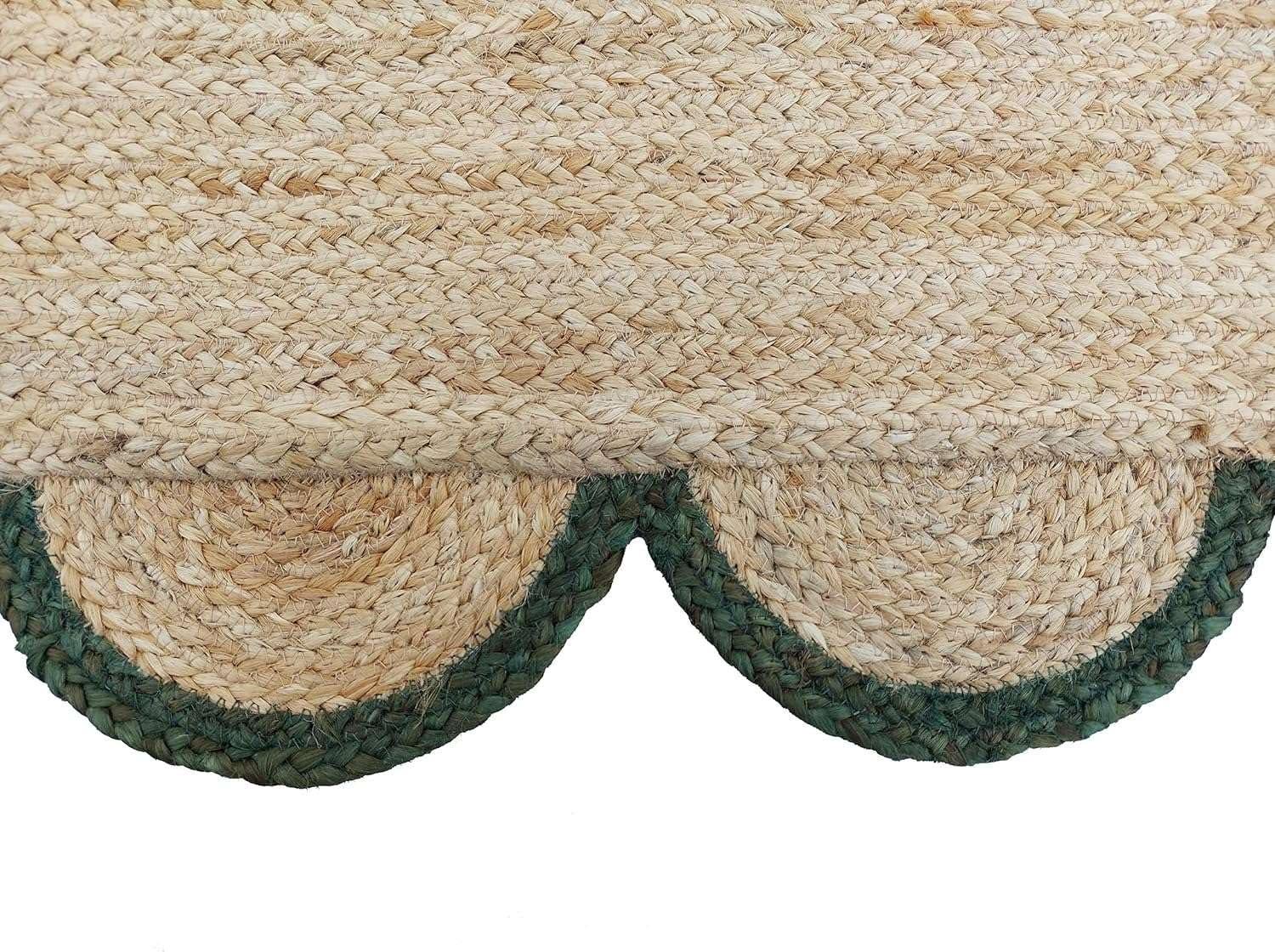 MORVEE MORVEE Area Rug 2.6x18 Jute Scalloped Natural (Green, 2'6" x 18')