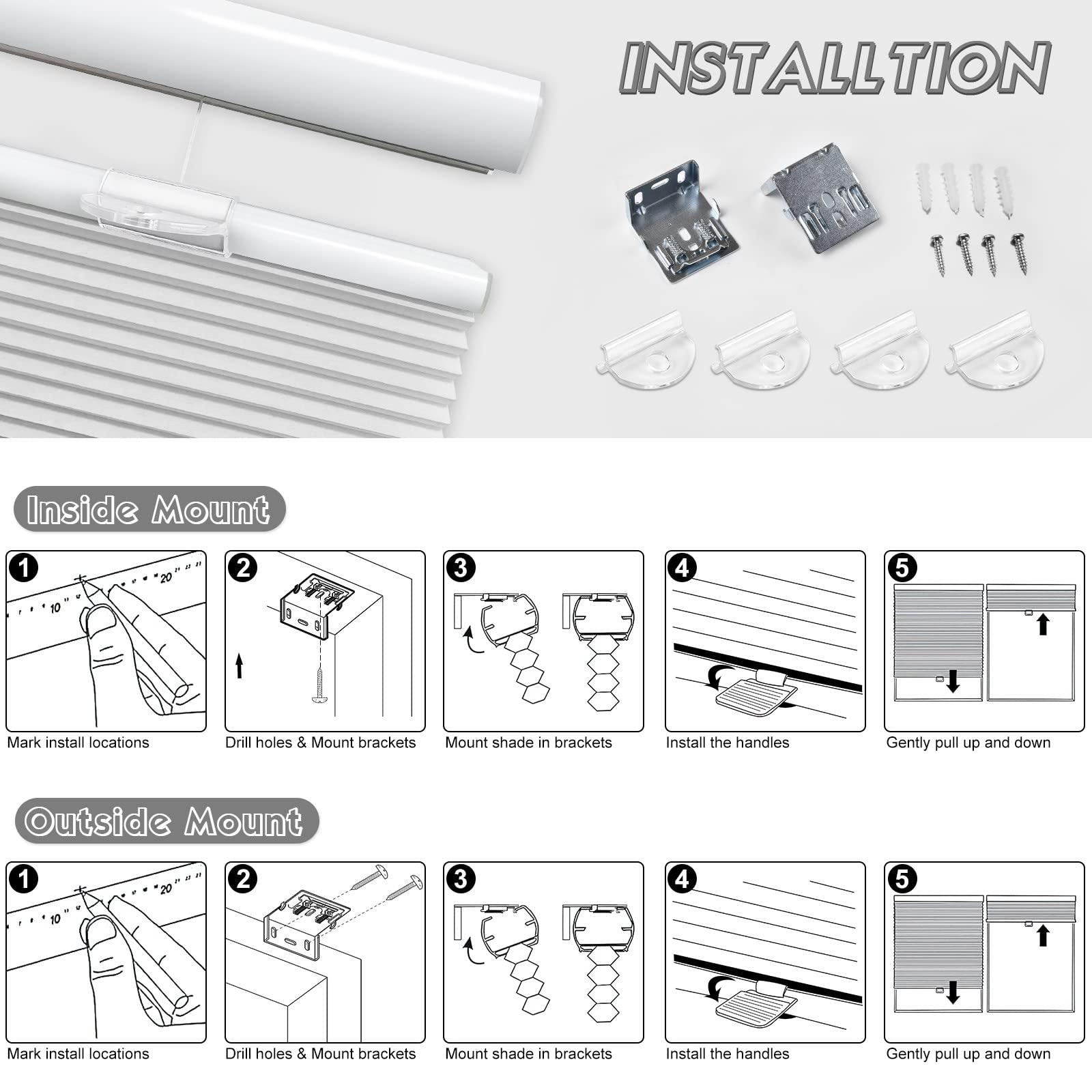Keego Keego Top Down Bottom Up Window Blinds Cordless Blackout Blinds for Windows-Custom Cut to Size Noise Cancelling Window Blinds & Shades for Home Kitchen Bedroom Office (White, 24" W x 56" H)