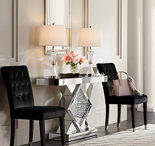 Regency Hill Regency Hill Luca Modern Table Lamps 25.5\" High Set of 2 with USB Charging Port Glass Chrome Silver Metal White Fabric Drum Shade for Living Room Bedroom House Bedside Nightstand Home