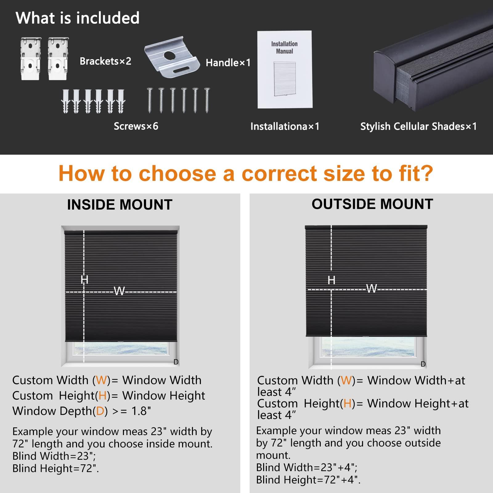 Persilux Persilux Cellular Window Shades Honeycomb Blinds for Windows Cordless Thermal Insulated Noise Reduction Bottom up for Home, Night Black, 44" W x 54" H