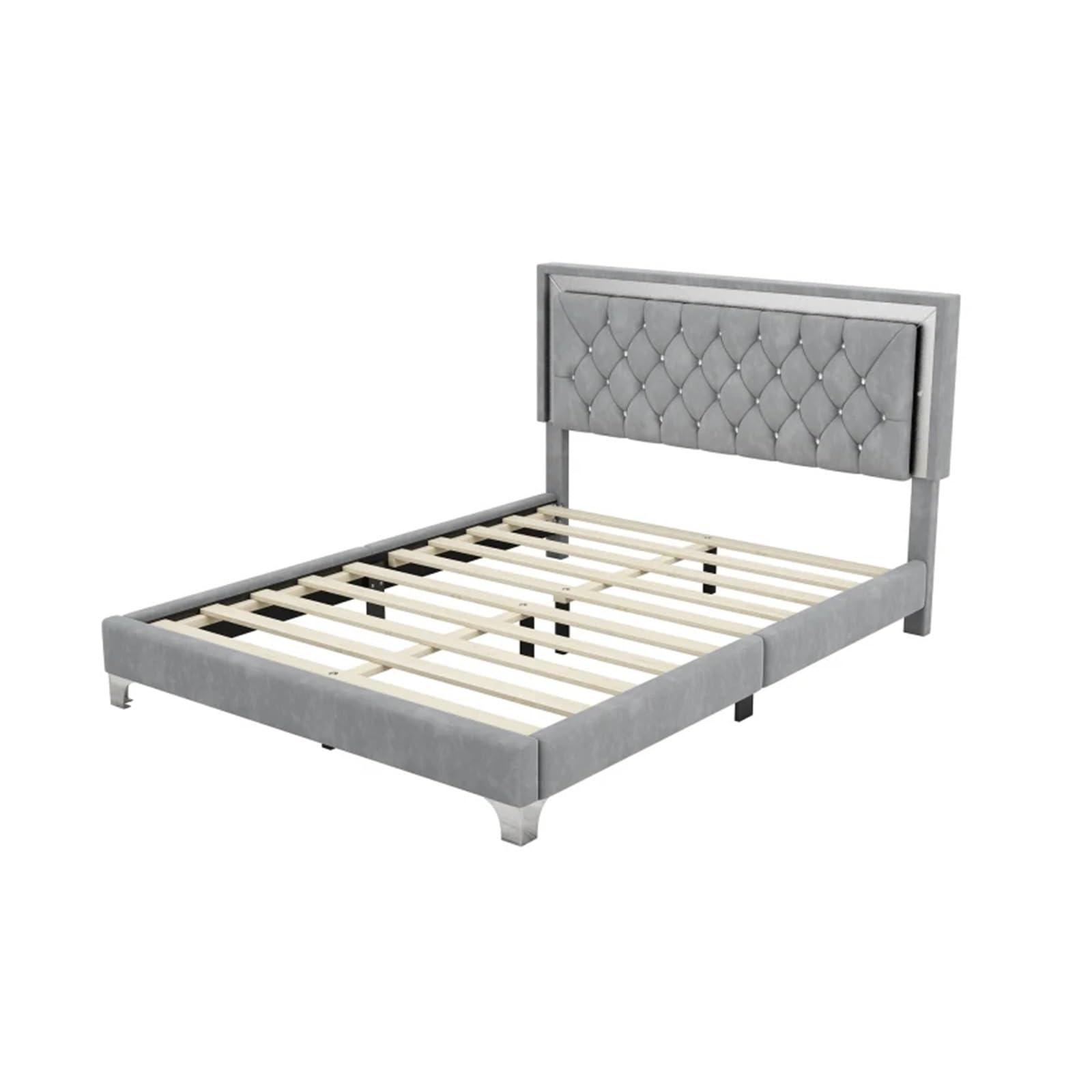 TUUOUY TUUOUY Bedroom Padded Bed with LED Lights, Single Bed, Double Bed, Adult and Teen beds, with Soft backrest, Platform Bed Bed Frame, DH001