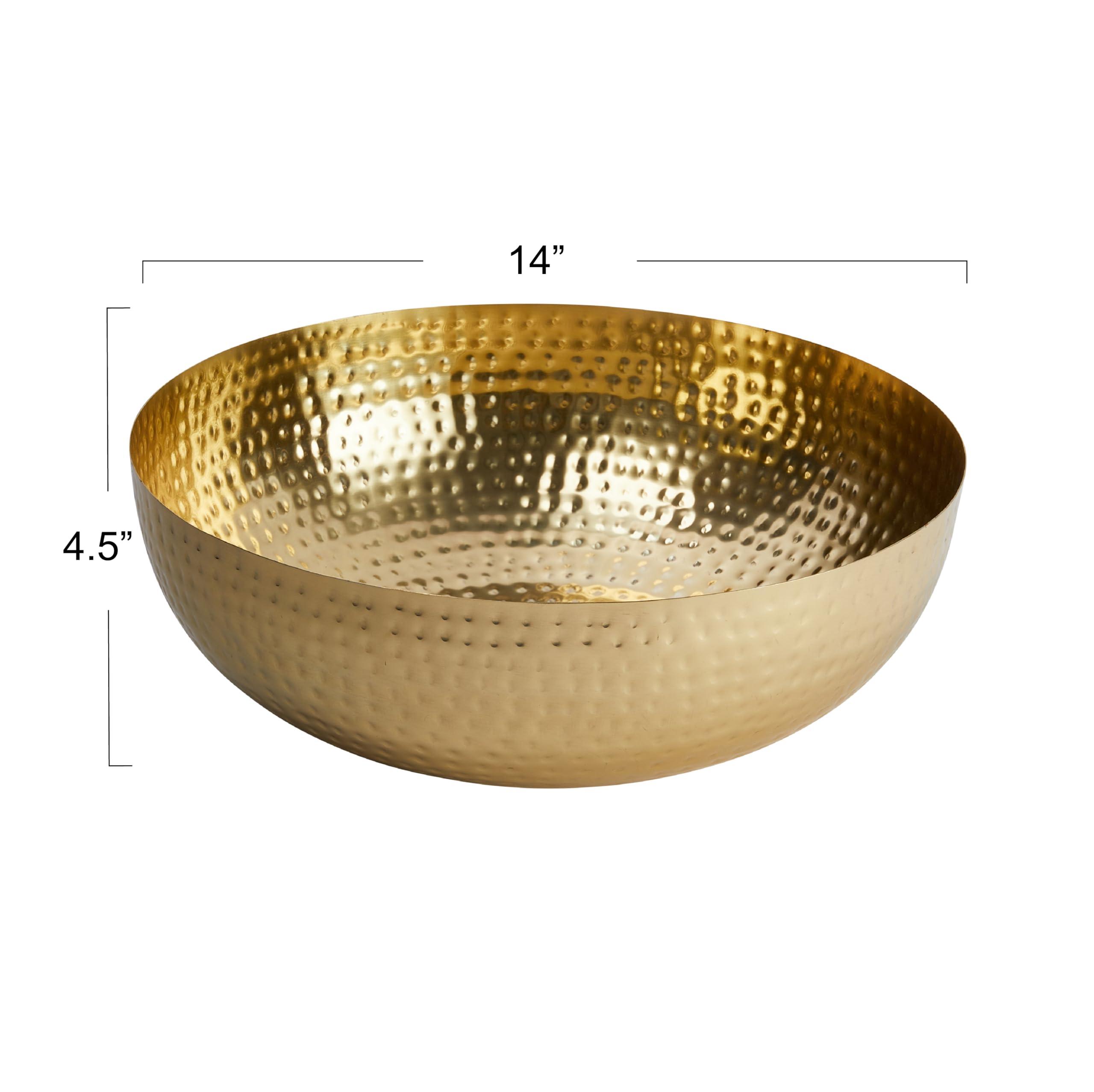 Creative Co-Op Creative Co-Op Round Hammered Metal Bowl, Gold Finish, 14\"