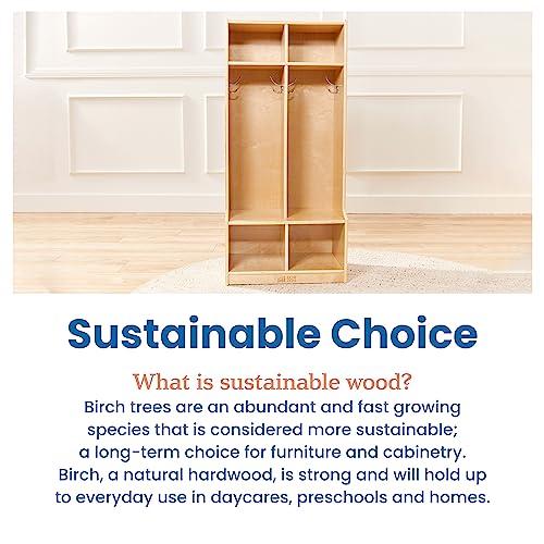 ECR4Kids ECR4Kids 2-Section Coat Locker with Bench, Classroom Furniture, Natural