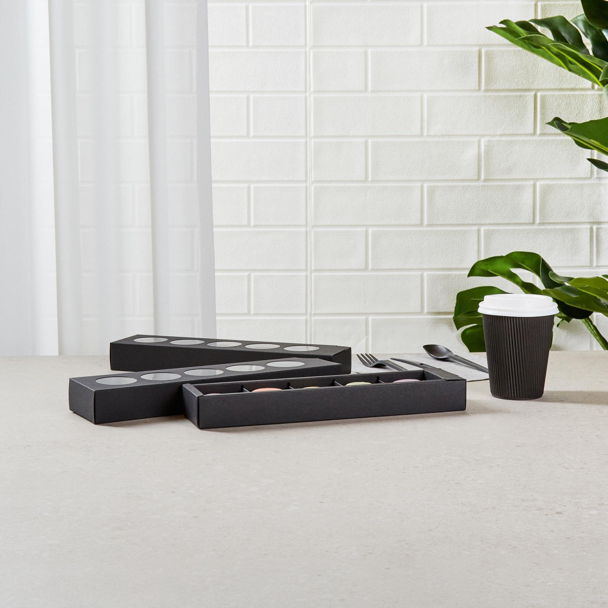 Restaurantware Restaurantware Valentino 12 Inch Macaron Boxes 100 Macaron Packaging - Holds 5 Macarons With Lids Black Paper Macaron Gift Boxes Separate Compartments For Gifts and Parties