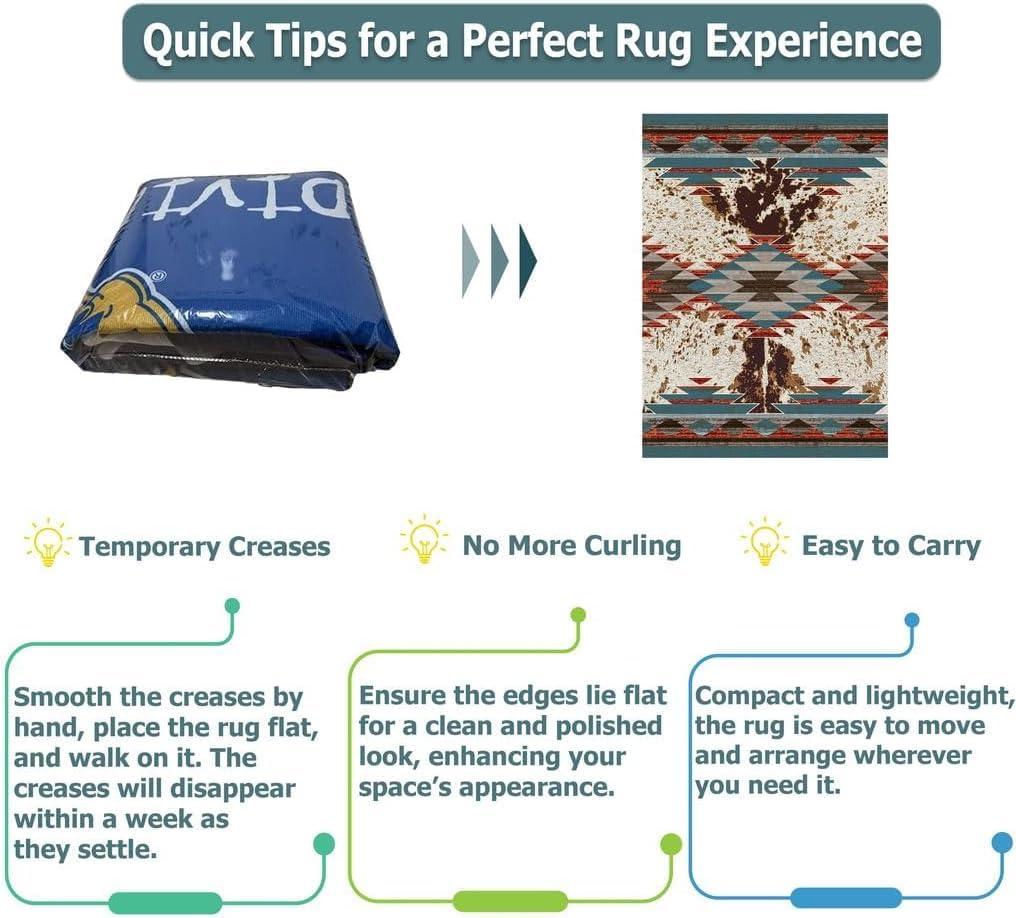 DECORAISES Combo Southwest Area Rug and Non-Slip Rug Tape for Timeless Home Decor in Kitchen, Living Room, Bedroom 4X6 ft, Western Cowboy Riding with Texas Star Panel Art - Southwestern Rug - Aztec rug CC01