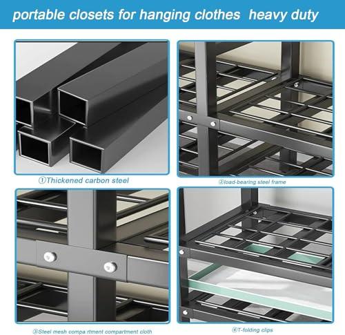 ZAIHW Garment Rack Walk In Closet Organizer Heavy Duty Clothes Rack Closet System with 3 Hanging Rods, 8 Wheels, 1600 LBS Load Capacity for Wardrobe, Freestanding Bedroom Armoire (215cm/84.6in)