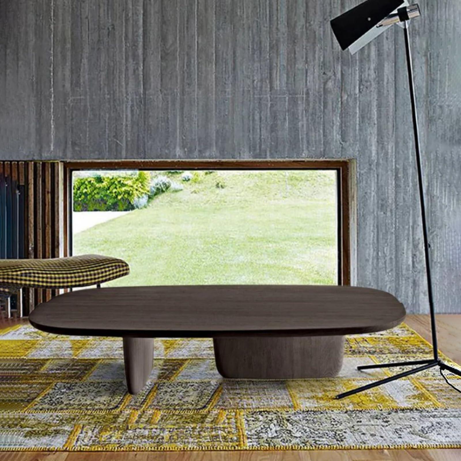 Topjia TopJia Modern Farmhouse Coffee Table for Living Room, Minimalist Solid Wood Coffee Table, Rectangular Center Wooden Table Low Table Japanese Tea Table for Balcony(47x24x16inch, Brown), 1795156