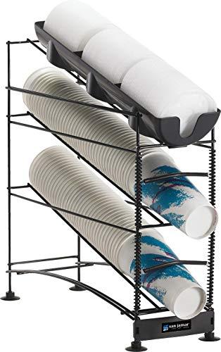 Carlisle Paddles San Jamar Wireworks Cup and Lid Dispenser Fits 8 - 44 Oz. Cups, 3 Tiers with Suction Cup Feet for Restaurants, Fast Food, And Kitchens, Plastic, 8.25 X 20.5 X 22.5 Inches, Black