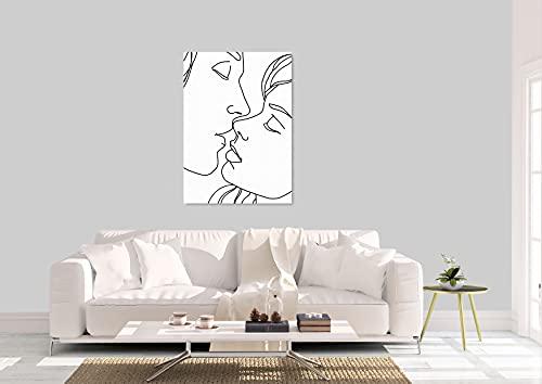 INTALENCE ART INTALENCE ART Couple Kiss Line Drawing Wall Art Decor Modern Minimalist Print on Canvas, 24x32 inches Romantic Lovers Picture Home Decor,Unique Black and White Living Room and Bedroom Poster Decoration. Classic Wrapped Artwork. Easy and Ready to Hang