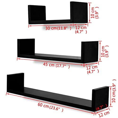 vidaXL vidaXL Wall Shelves 3 Pcs, Floating Shelves, Display Shelves, Wall Mounted Shelves for Book DVD Photo Frame Trophy Display, Scandinavian, Black