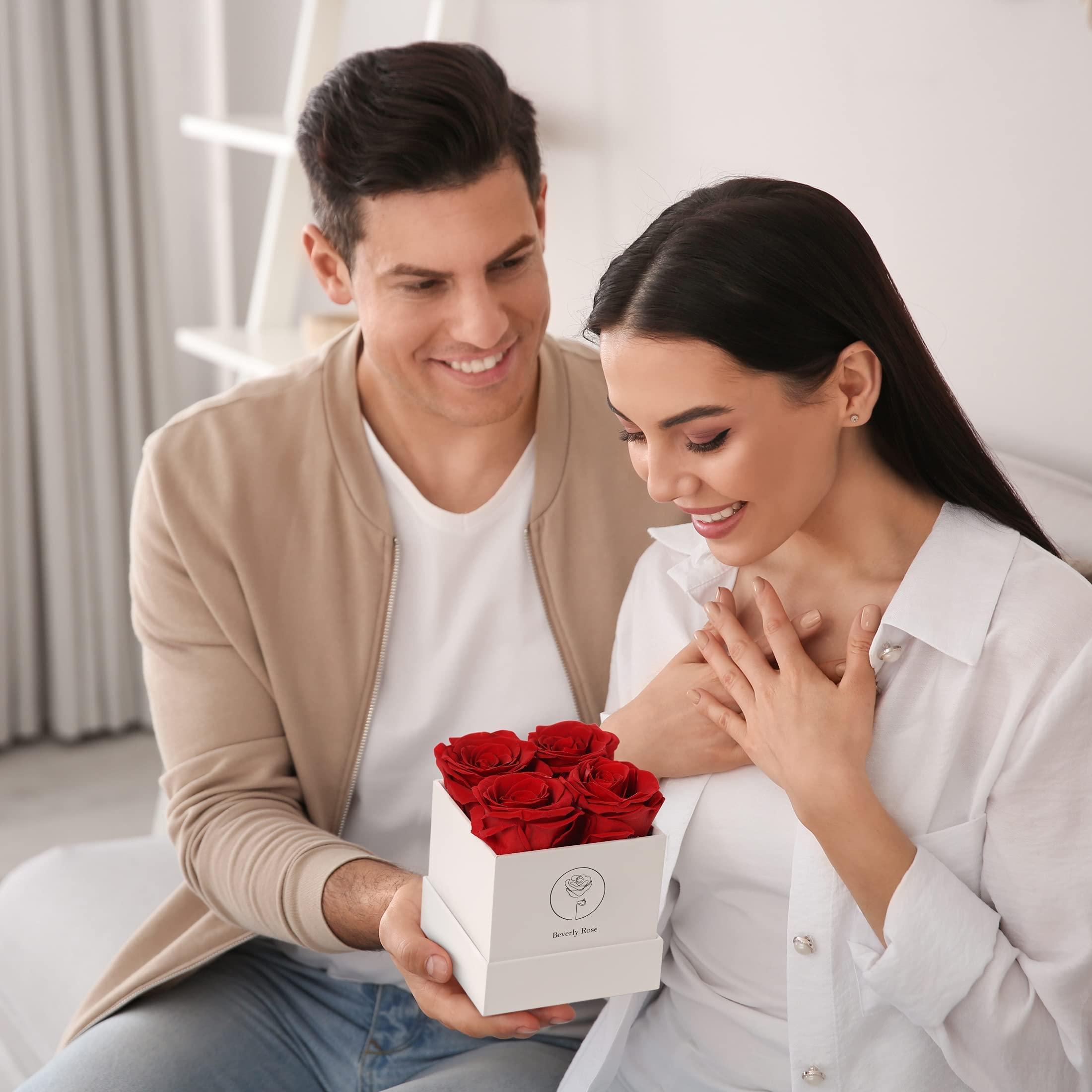 Beverly Rose Forever Roses That Last A Year, Preserved Roses For Delivery Prime, Eternity Roses In A Box, Real Flowers In A box, Flowers For Delivery Prime Birthday, Valentines Day, Anniversary, 4 Pcs Red