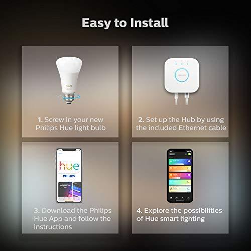 PHILIPS Philips Hue White and Color Ambiance LED Smart Light Bulb Starter Kit, 3 A19 Smart Bulbs & 1 Hue Hub (Works with Alexa, Apple HomeKit & Google Assistant)