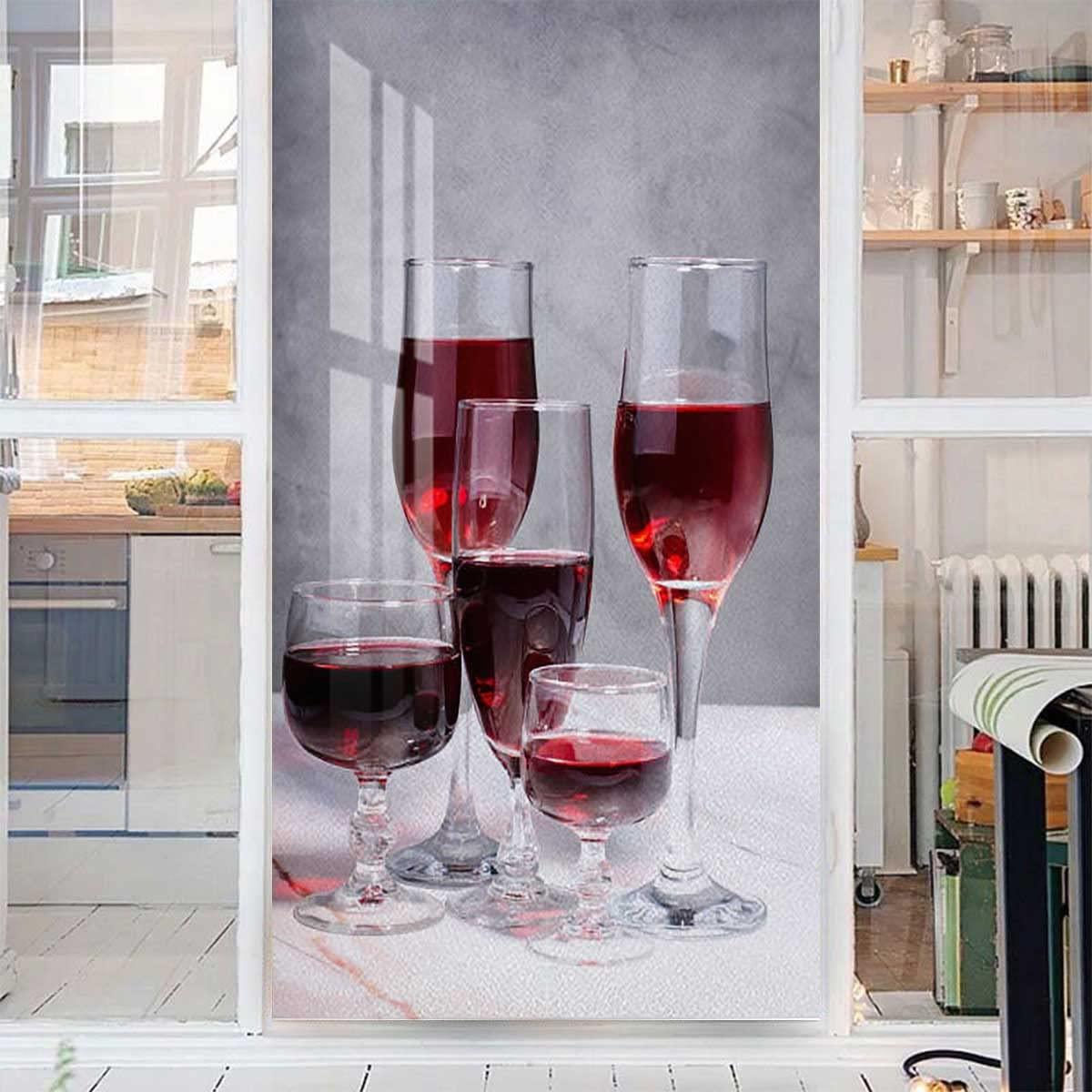 Generic Window Privacy Film See Out Not in One Way, Sun Blocking Anti UV Window Sticker Heat Insulation Glass Film Self-Adhesive Mirror Film Grapes Bottles and Glasses 23.6Wx59L-inch