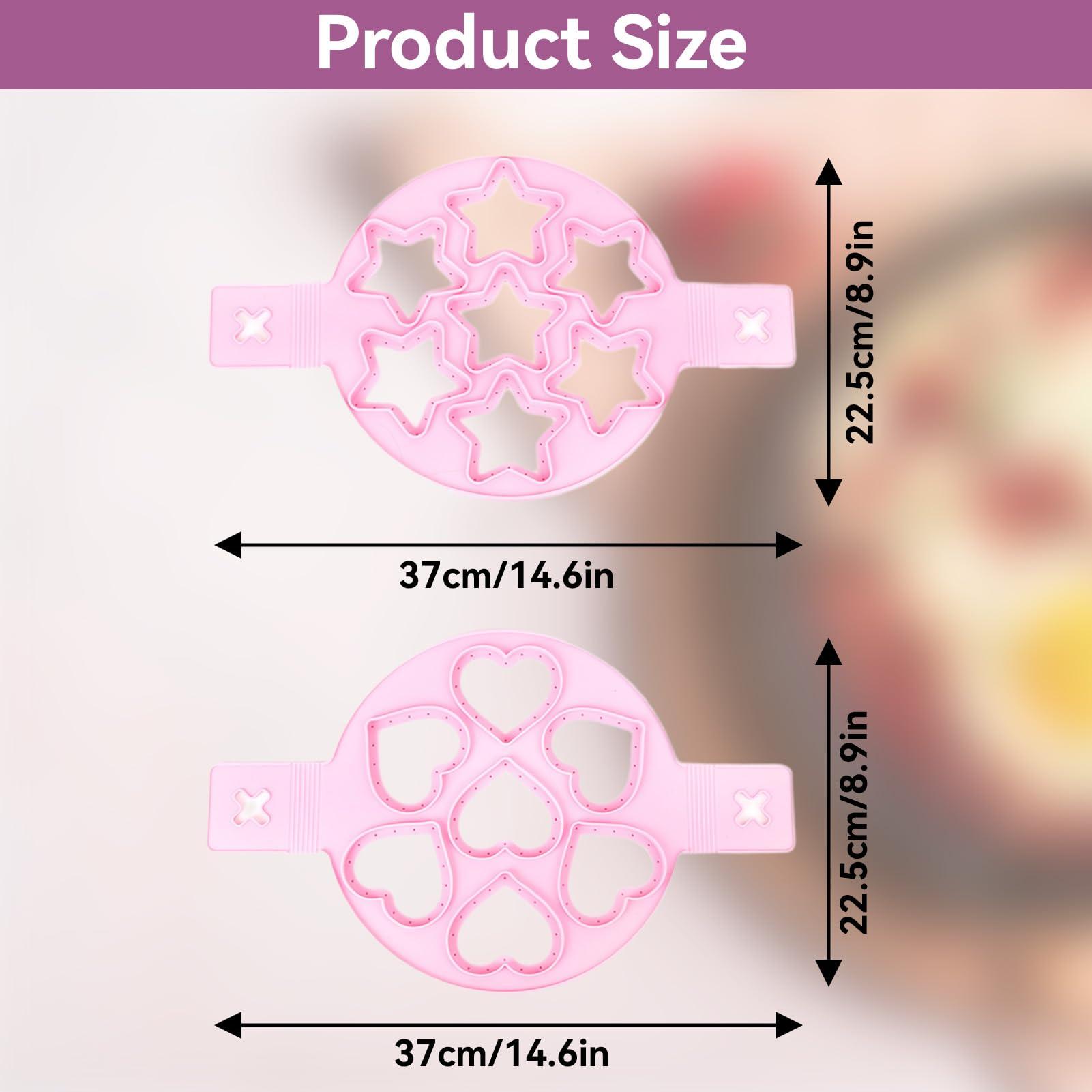 Beufee Pancake Mold, 2 PCS Silicone Eggs Pancake Making Mold, Pancake Molds Ring Fried Egg Mold Pink Non Stick Egg Ring Egg Cooker Pan Flip Mold Love and Heart Shapediy Kitchen Accessories